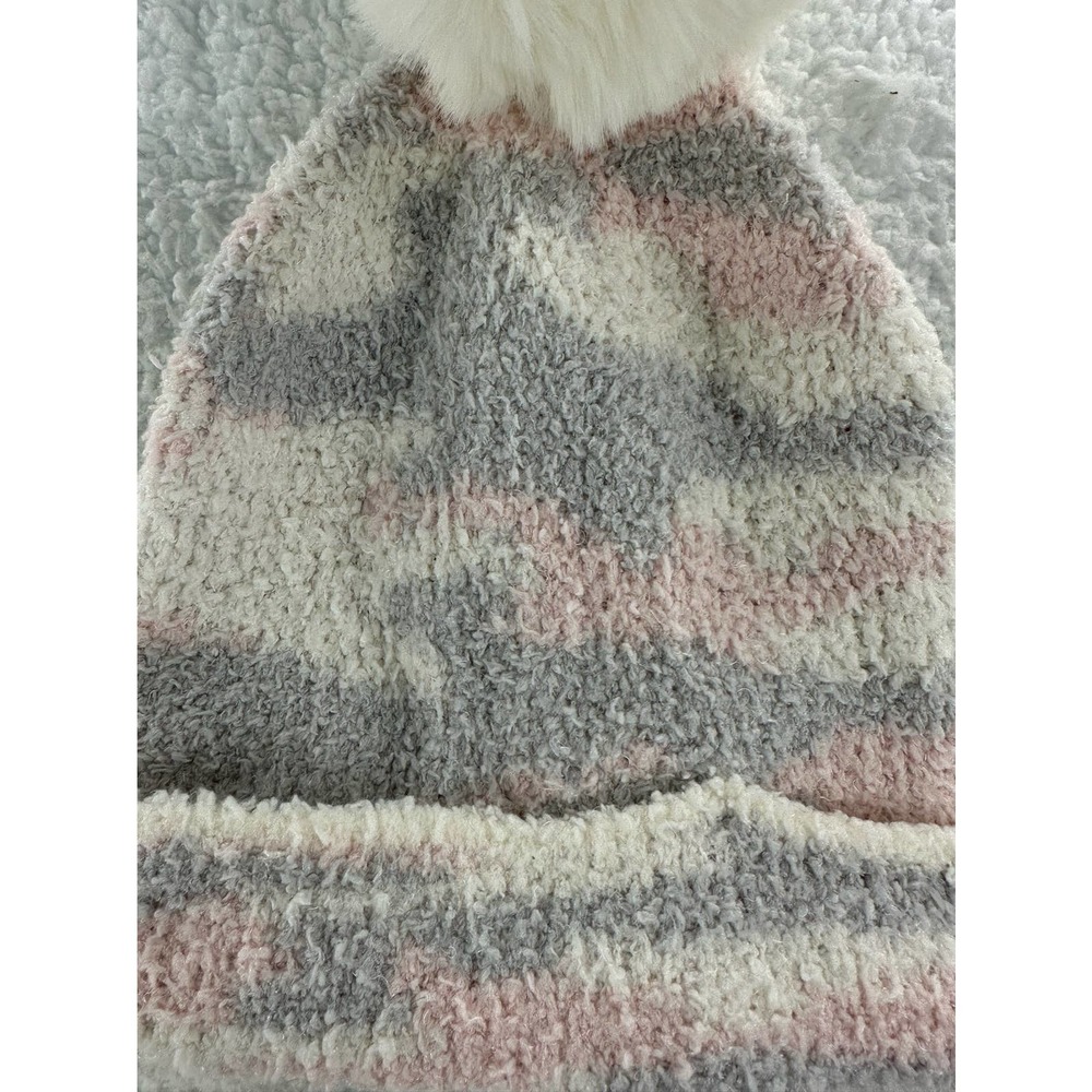 Jenni, Fuzzy Pom Pom Beanie, Blush and Gray OSFA - Picture 4 of 7